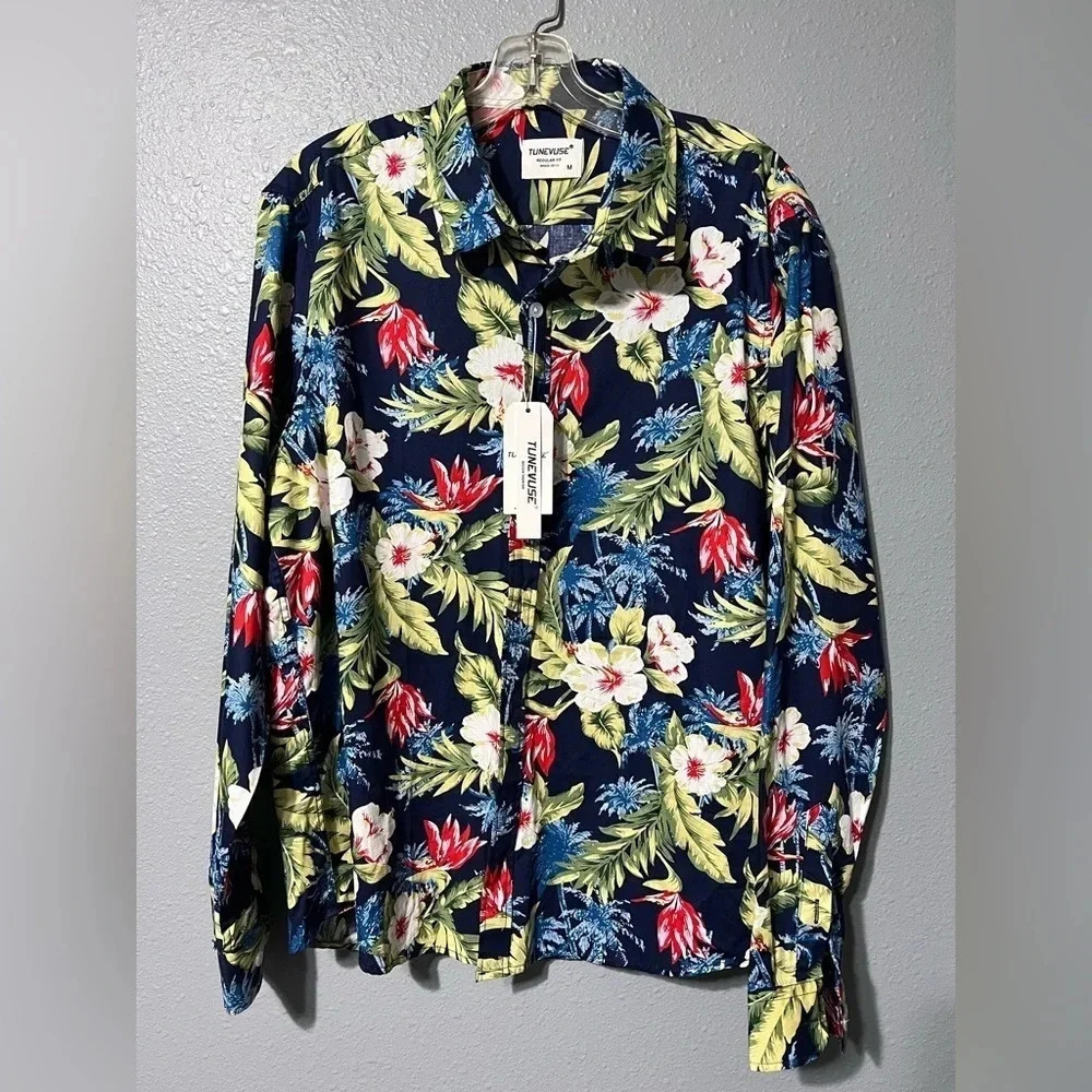 Tunevuse Men's Sz M Button Down Long Sleeve Collared Shirt NEW with Tags Floral